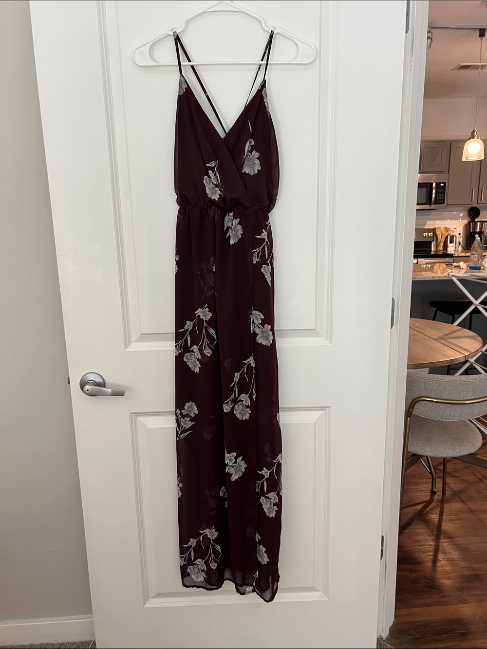 Burgundy Floral Maxi Dress with Spaghetti Straps